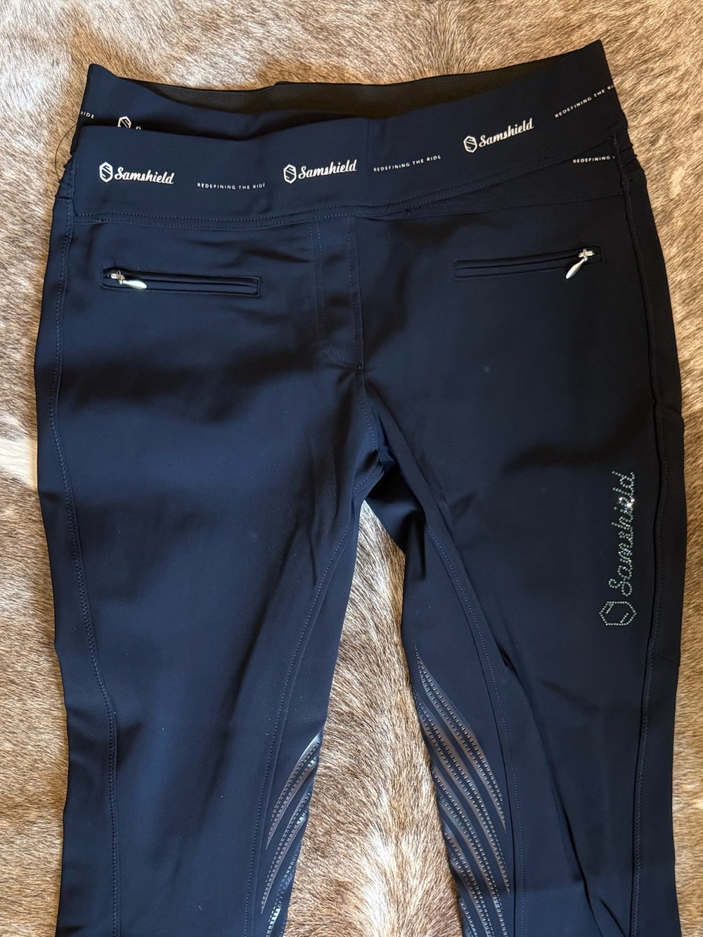 Samshield Women's Dark Navy Performance Riding Tights. Pull on style. - Picture 2 of 6